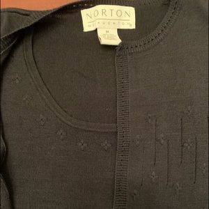 Norton McNaughton Black open front crewneck sweater with connected shell